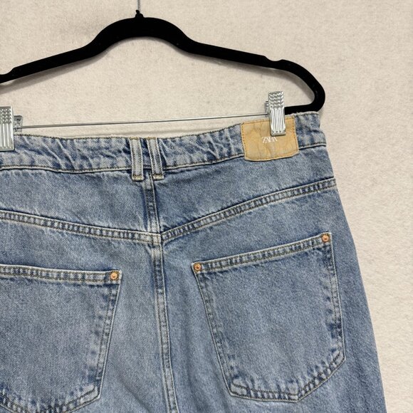 Zara Jeans Womens 10 Blue Distressed High Rise Straight Leg Ripped Denim Pants - Picture 7 of 8
